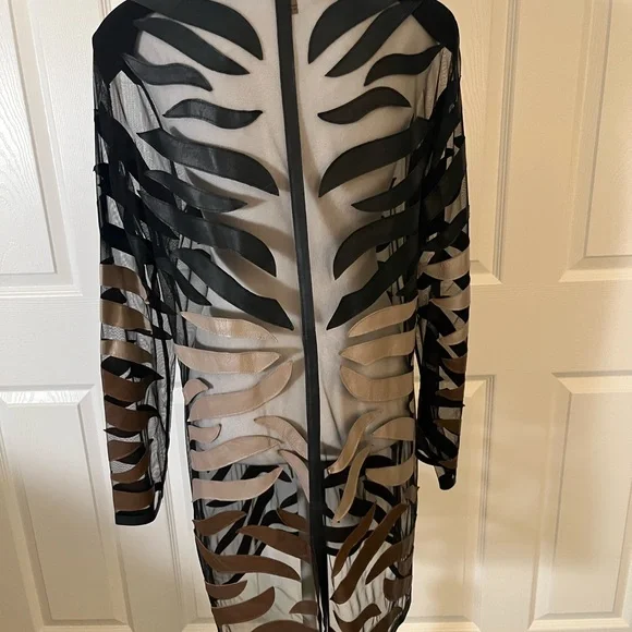 Dakota West 1X Sheer Mesh Leather Appliqué Longline Statement Jacket Y2K - Picture 2 of 4